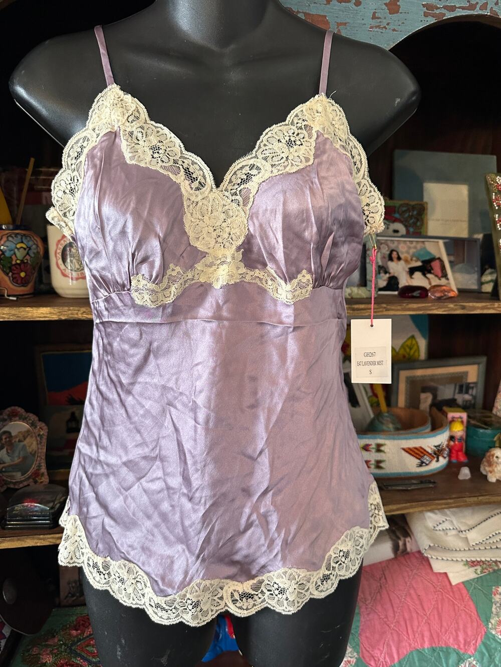 NWT GOLD HAWK 100% SILK & LACE CAMI CAMISOLE LAVENDER MIST S